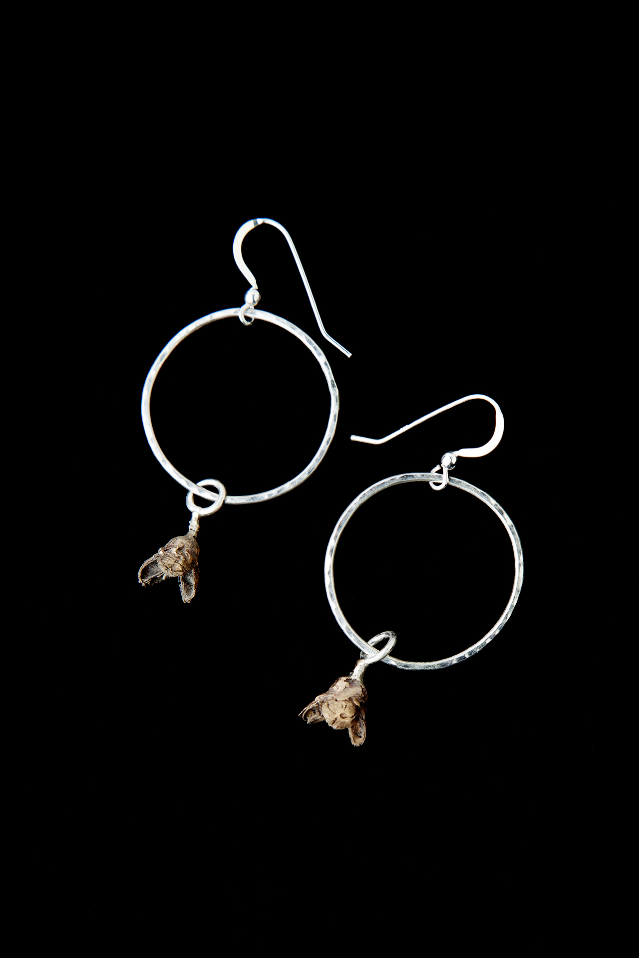 Bronze buds cast whole, on classic sterling silver hoops