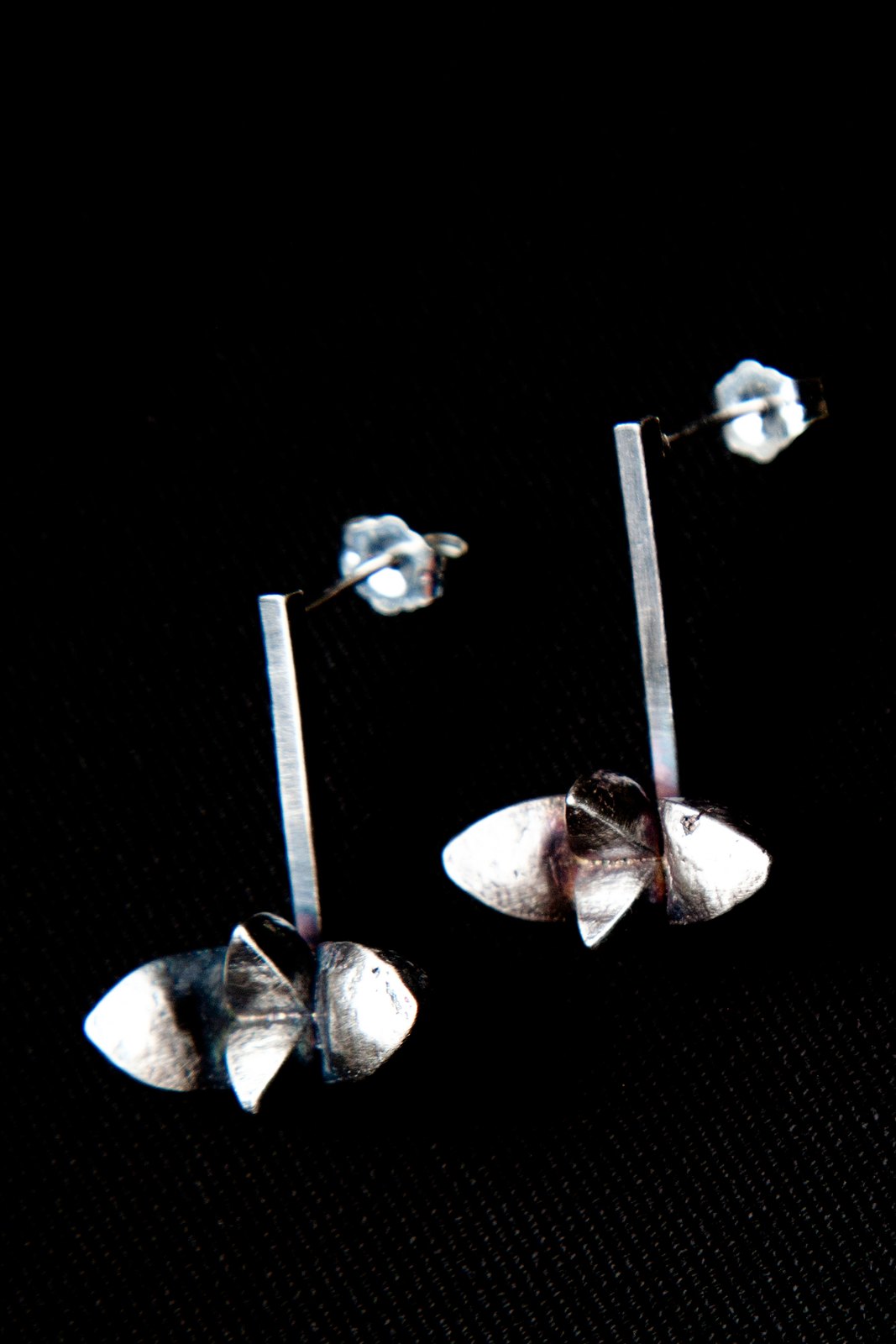 Succulent square dangle earrings, cast in silver